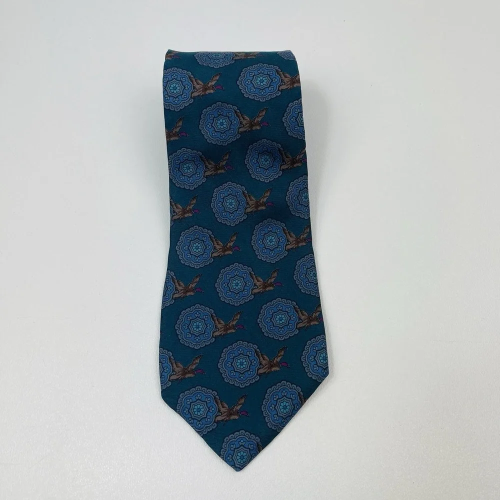 Vintage‎ Resilio Duck Season Geometric Mens Tie Dark Teal Burgundy